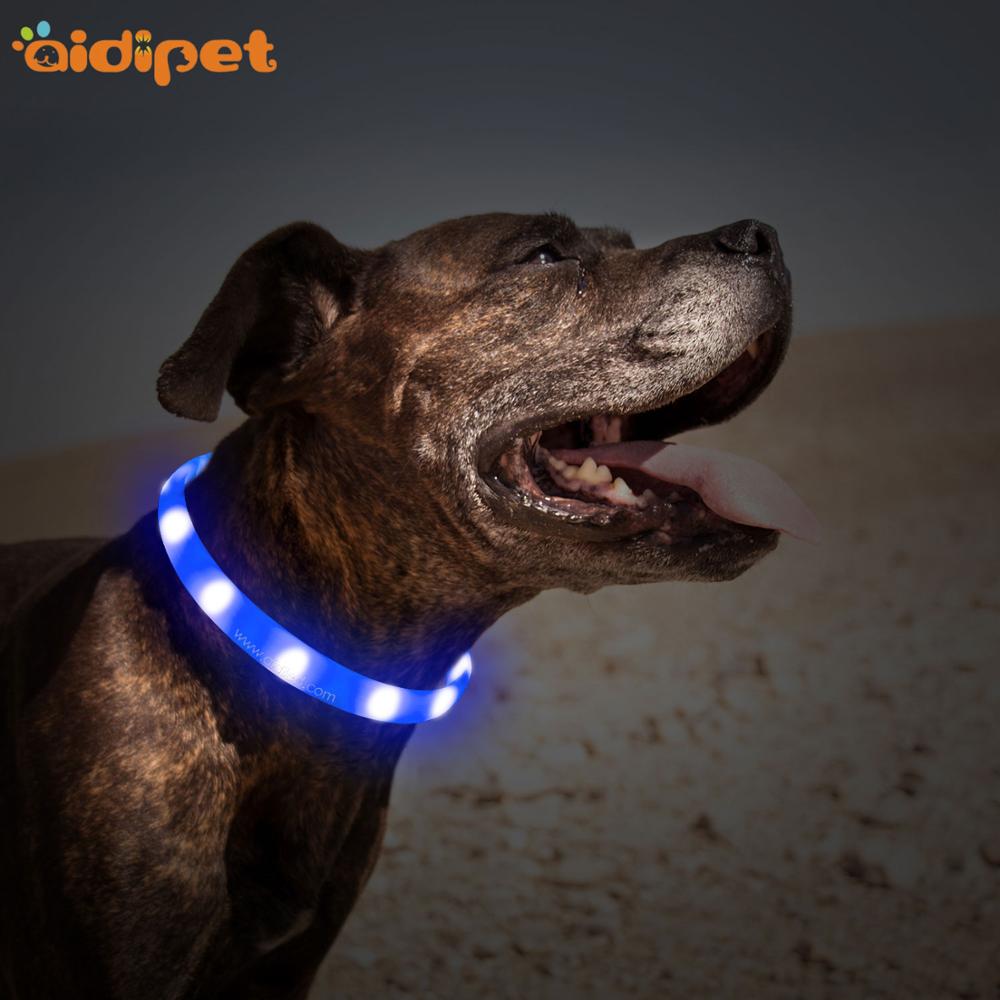 China Supplier USB Rechargeable Silicone Glowing Walking Safety LED Dog Collar