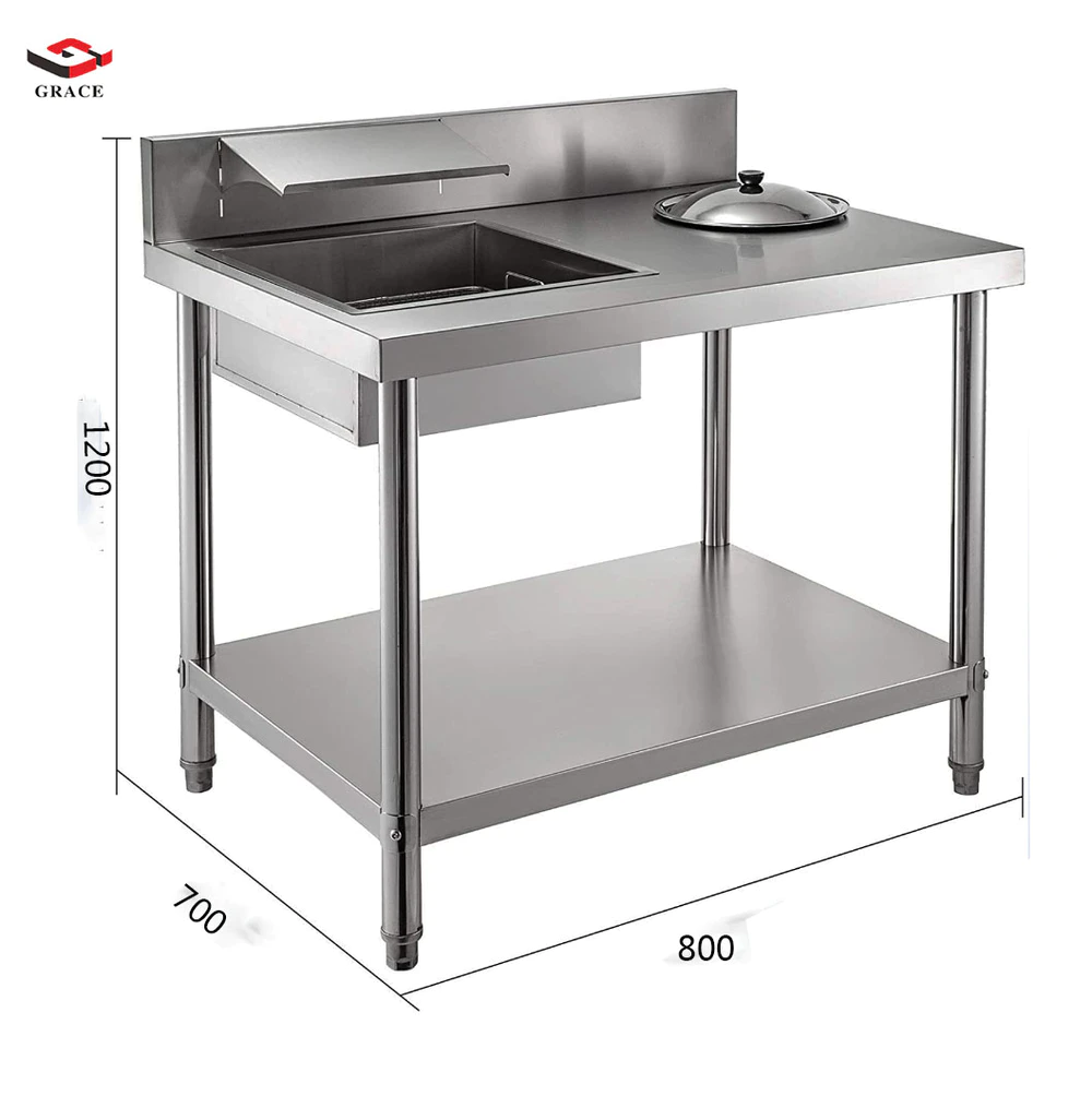 Grace Commercial Catering Kitchen Stainless SteelFried Food Flour Prep Breading Table