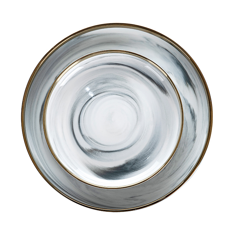 Productos Mas Vendidos En China Latest Product Vajillas De Porcelana Ceramic Gold Rim Dinner Set, Porcelaine Grey Plate