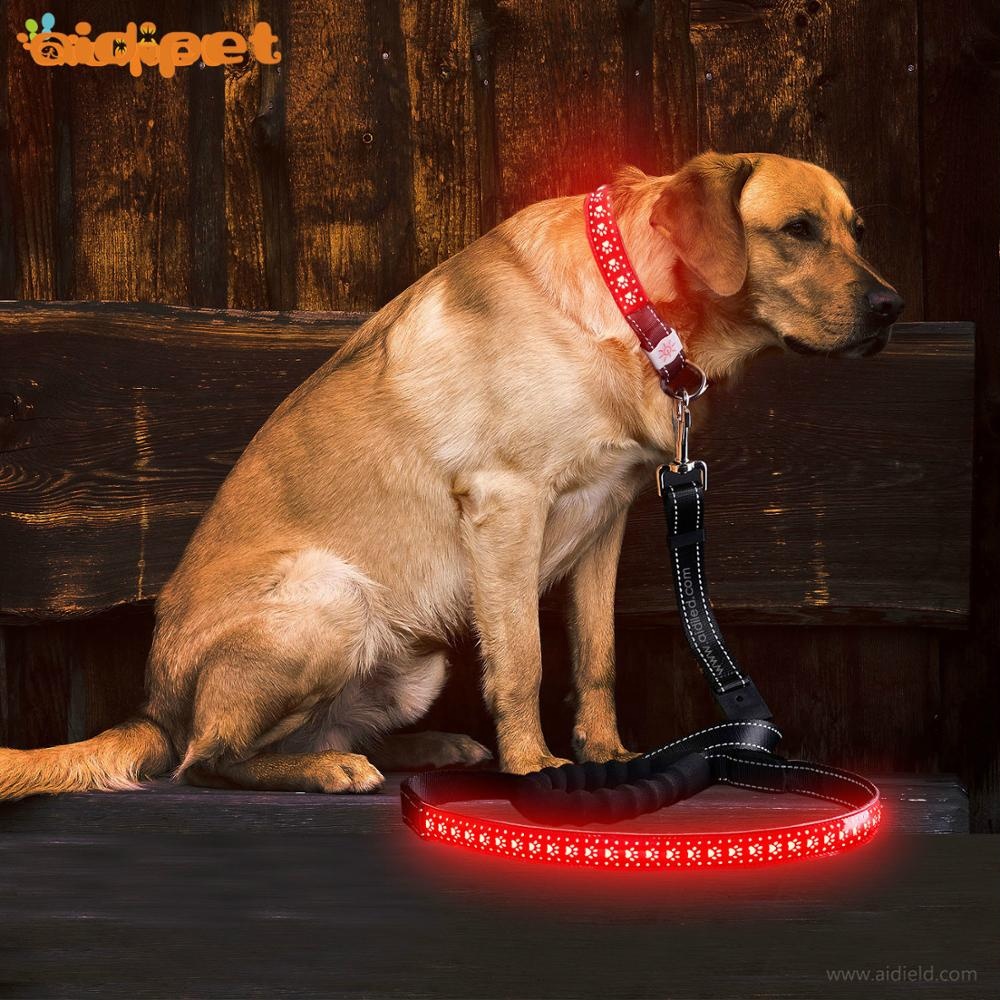 PU Leather Dog Leash with Led New Style Anti-Lost Running Led Dog Lead Collar & Leash Sets Pet Supply China Factory Wholesale