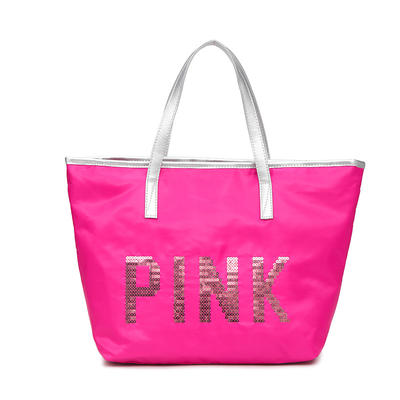 Osgoodway2 sequined letter shoulder shopping bag custom printed women large pink tote handbag bags