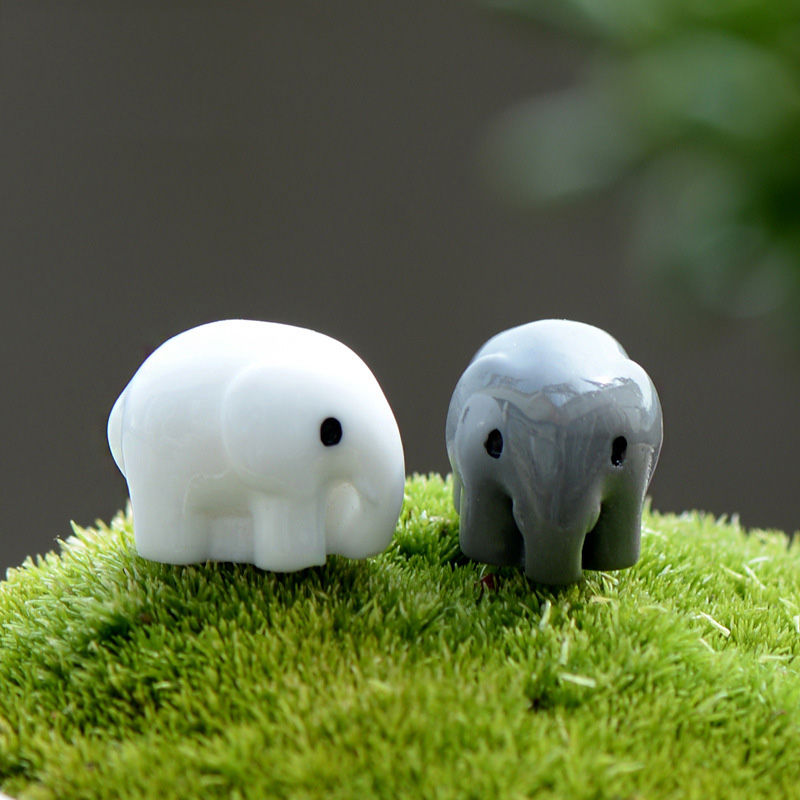 Fairy Garden Accessories Miniatures Animal Elephant Figurines Resin Grey and White