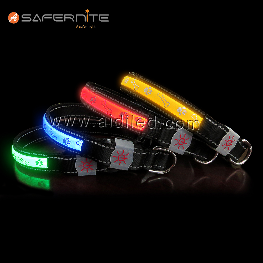 Cute Bone Printing Dog Collar with Led Light Soft Lycra Comfortable Using Light Up Collar Wholesale Pet Supply Factory