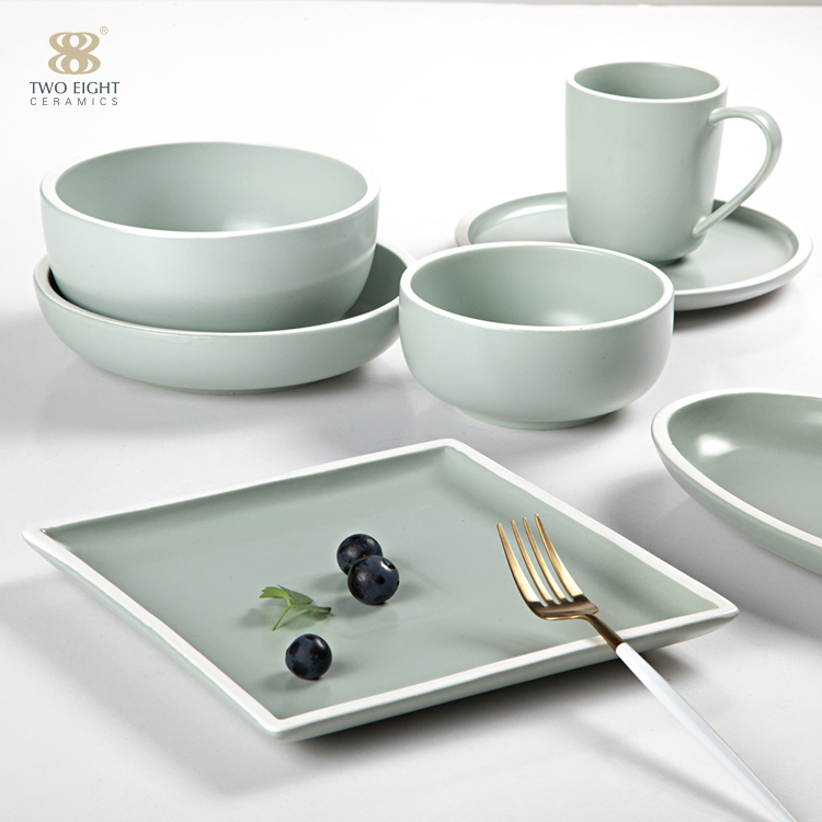 wholesale banquet hallportuguese ceramic green color porcelain used restaurant dinnerware sets