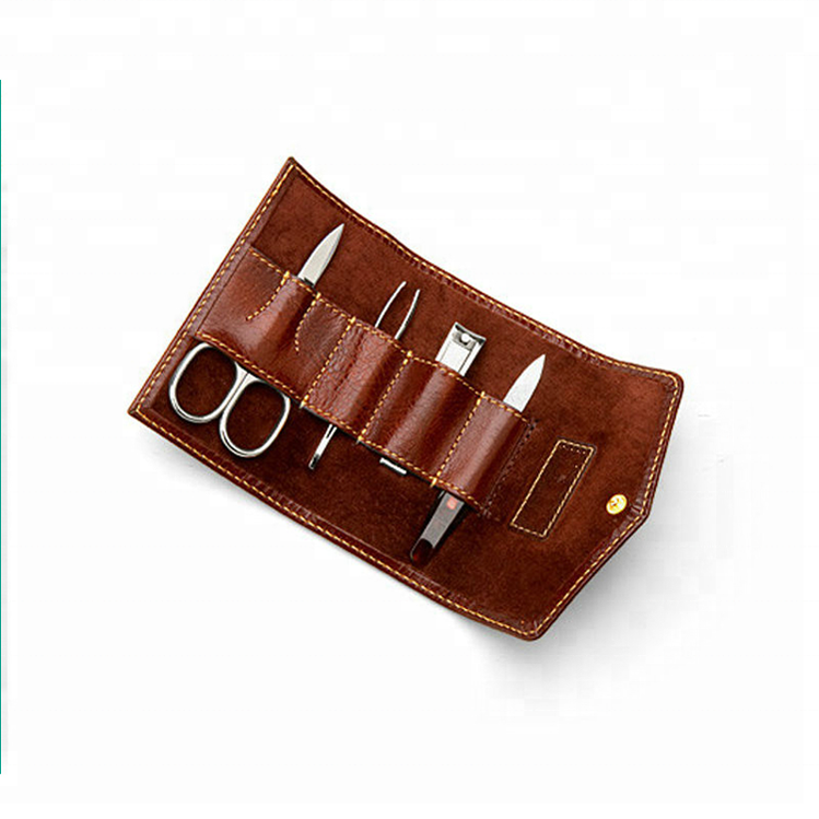 GF-B205 Smooth Cognac & Espresso Suede Leather Ladies Mini Manicure Set