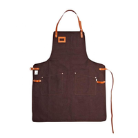 Men Heavy Duty Durable Brown Canvas Apron With Leather Trim