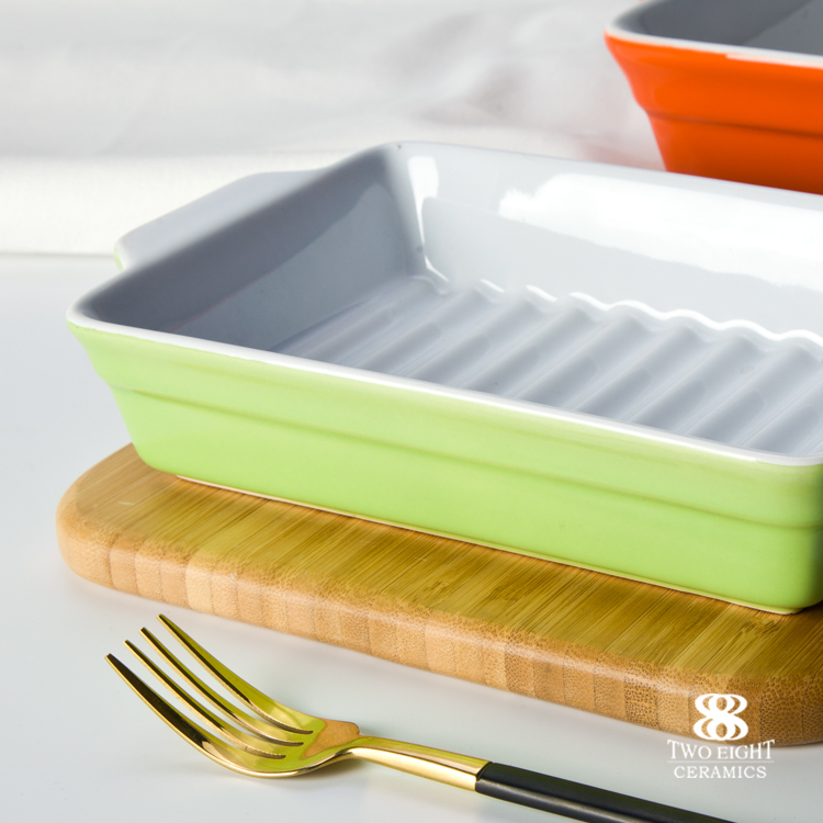 Green and Orange Color Porcelain Dishes and Plates,Rectangle Plate Microware Safe Barbecue Plate^