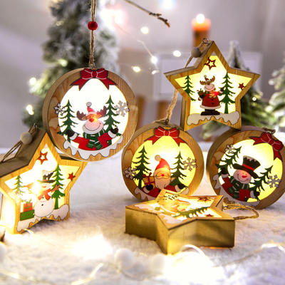 2020 Creative Christmas Tree Decor Ornaments Xmas Party Christmas Decoration Indoor Lighted Wooden Pendant