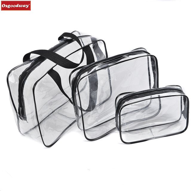 Osgoodway Toiletry Bags 3 in 1 Gift Makeup Bags and Cases Plastic Bag Clear PVC Travel Storage Bag Brushes Organizer