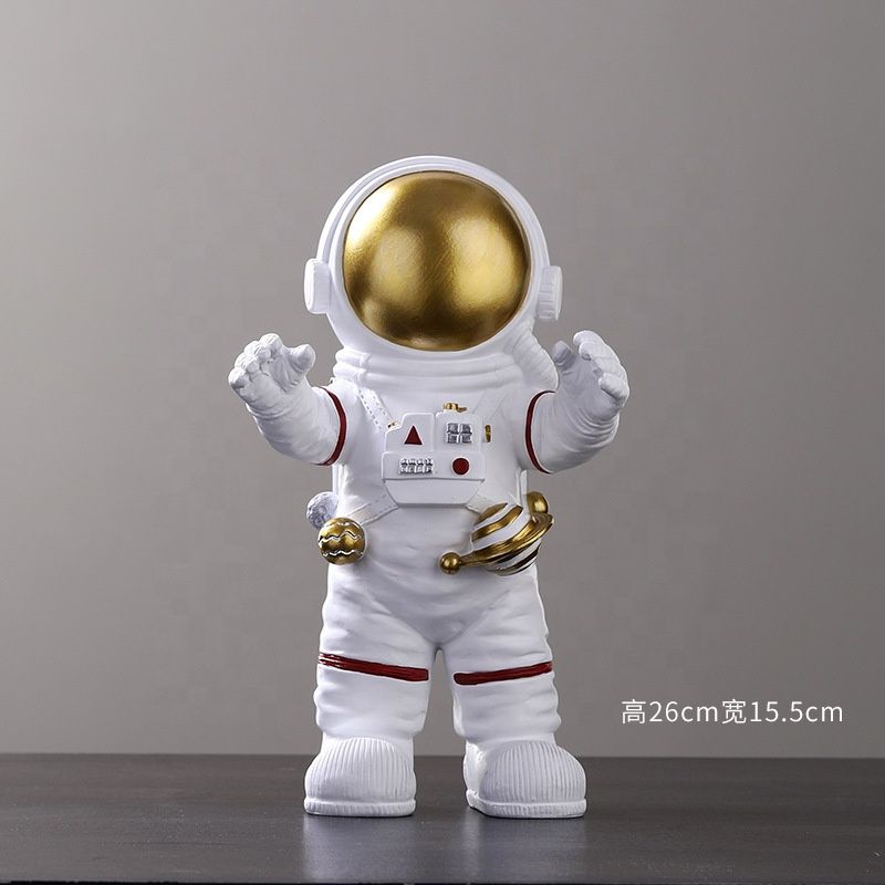 Resin 25 cm Tall Standing Astronaut With Victory Pose Figurine Victorious Cosmonaut Statue Home Decor Gift For Man & Boyfriend