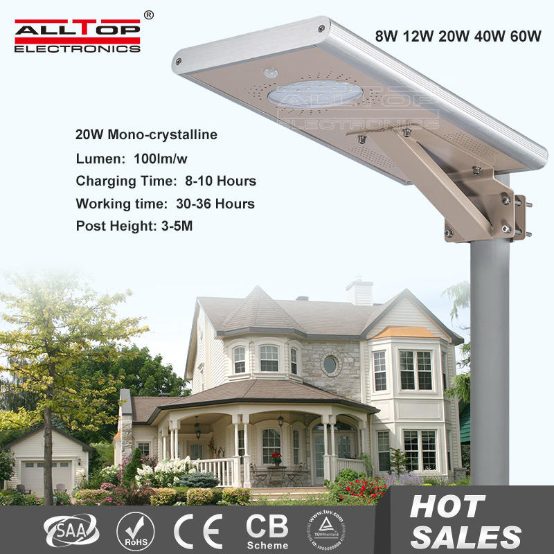 12w 20w 30w 40w 50w 60w ip65 outdoor all in one motion sensor integrated solar street light system