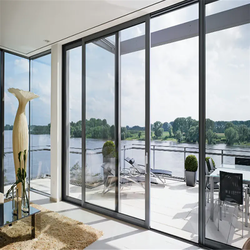 16*8 feet black aluminum single tempered clear glass sliding door for residential