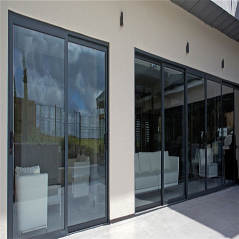 16*8 feet black aluminum single tempered clear glass sliding door for residential