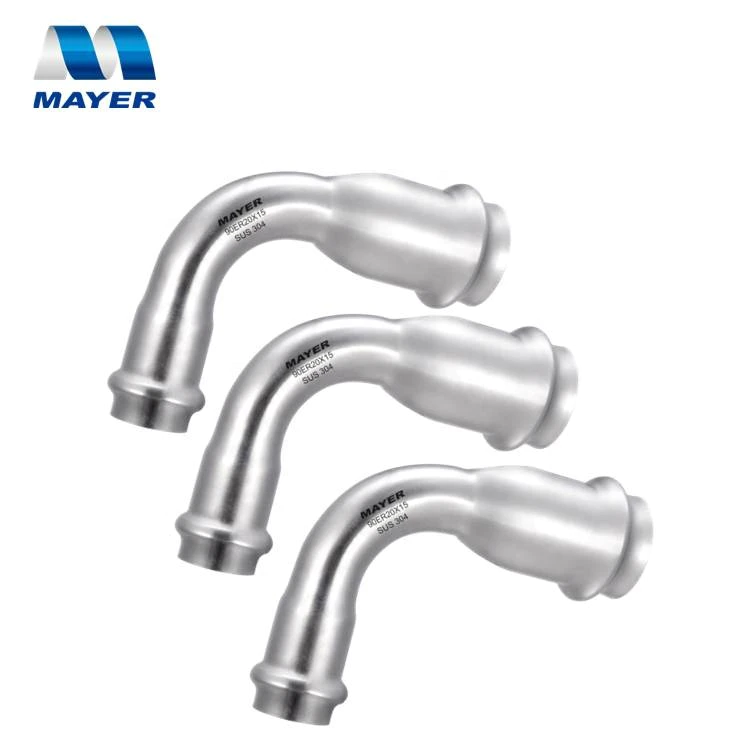 90 Elbow long radius stainless steel reducing coupling double compression press fitting pipe