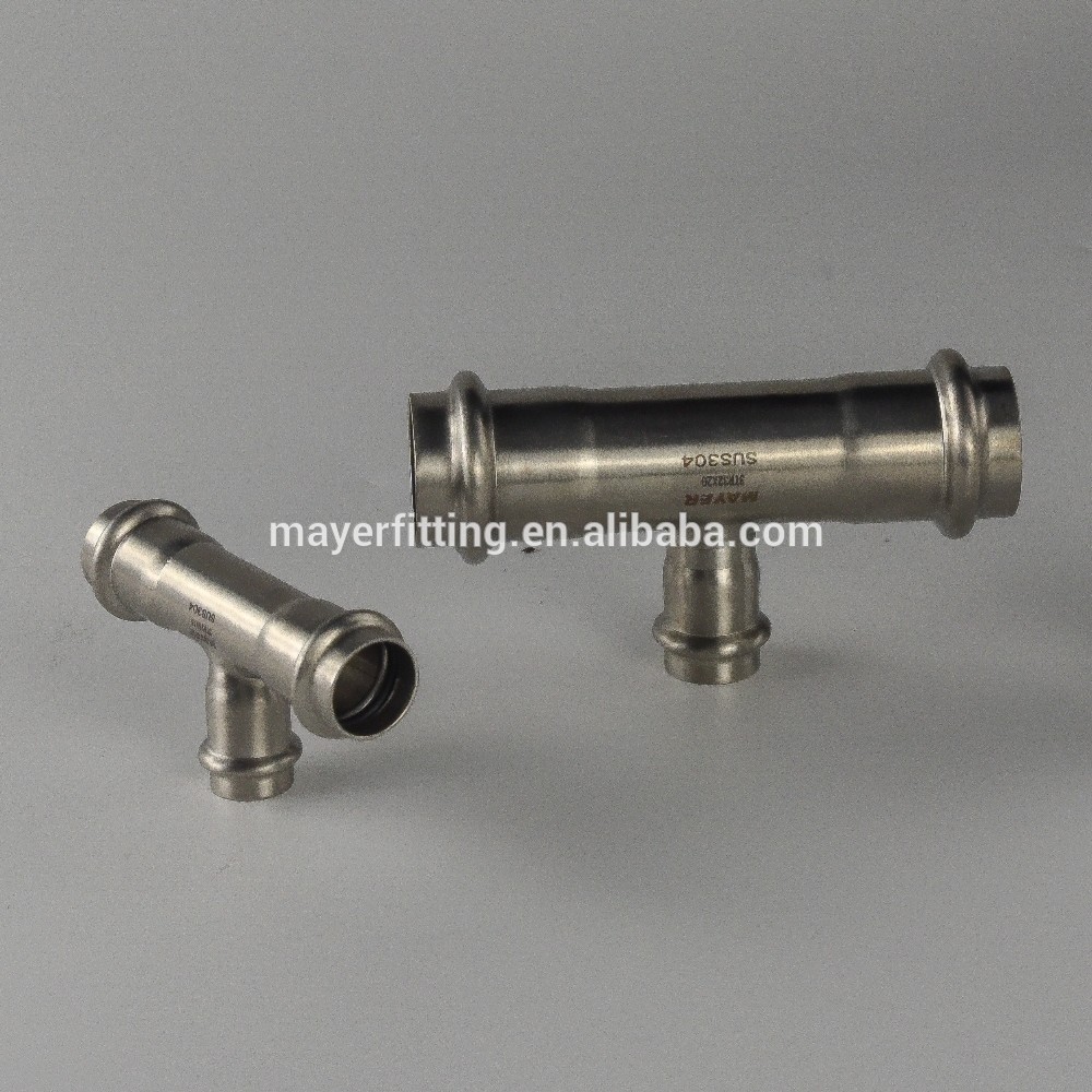 Stainless Steel Reducing pipe branch tee V press fitting for Solar System