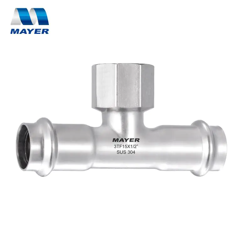 Stainless Steel Pipe Fitting Female Tee Double Press 304 or 316L