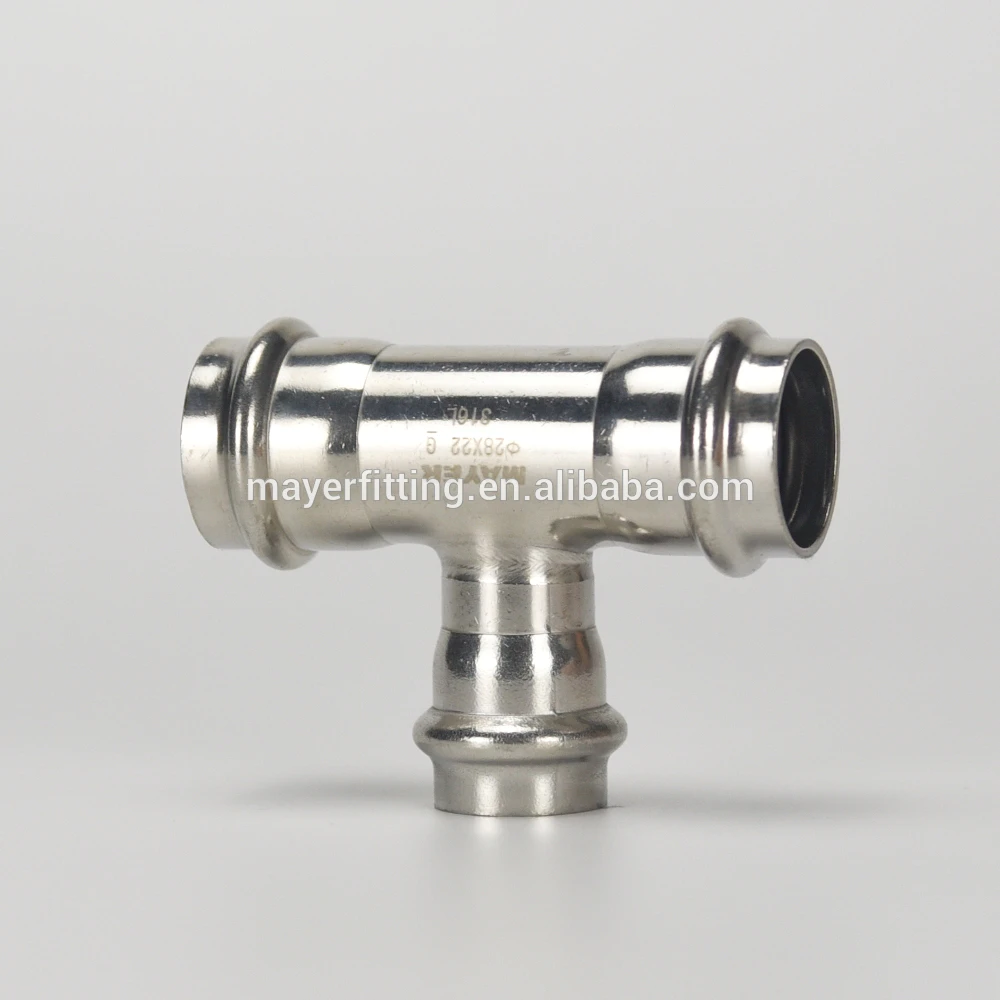 Quick assembly reducing branch tee pipe fitting 28x22mm 316L