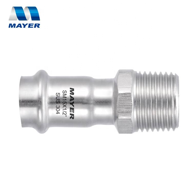 stainless steel press pipe fitting thread adaptor male thread 304/316L