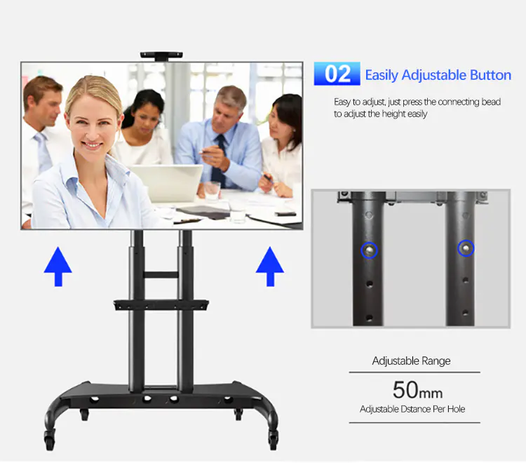 Floor Stand Interactive Carts Audio Visual Display Dumbbell Rack with Wheels for 55