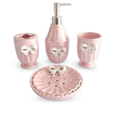 Pink Bow Ceramic Dolomite Home Decor Bathroom Accessories Set