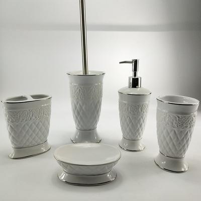 Western White Dolomite Ceramic Hotel Bathroom Accessories Set