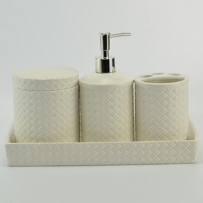 China OEM Produce Hotel Bathroom Accessory 4 Piece White Graticule Ceramic Set