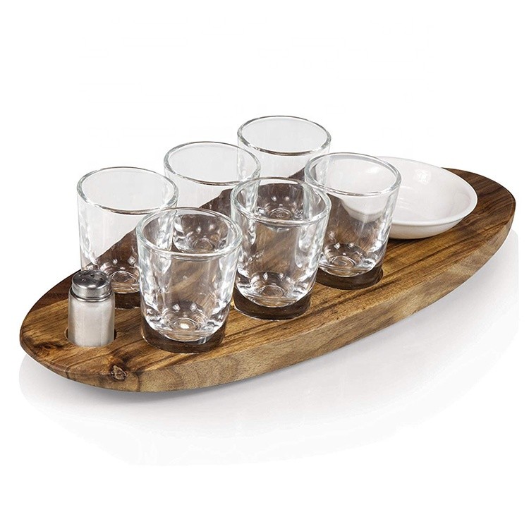 factory direct sale small acacia wood cup holder shot glass cups serving tray