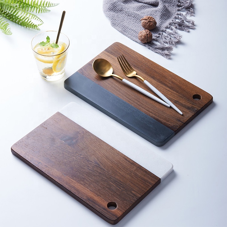 custom nordic style Luxury wooden serving tray with marble delicate bread board