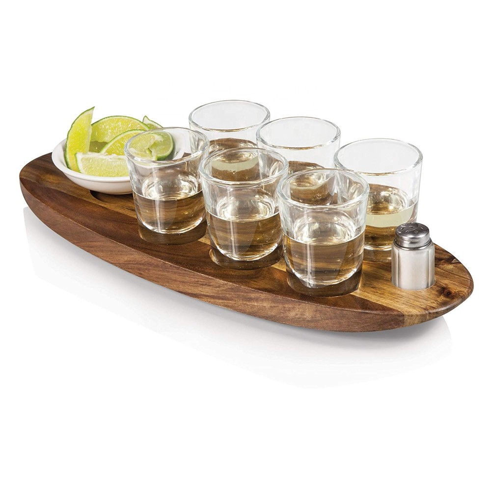 New bamboo tray holder for classical wooden shot glass display
