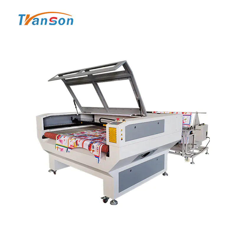 Transon laser machine TSF1610 with auto feedingcutting and engraving materials in rolls
