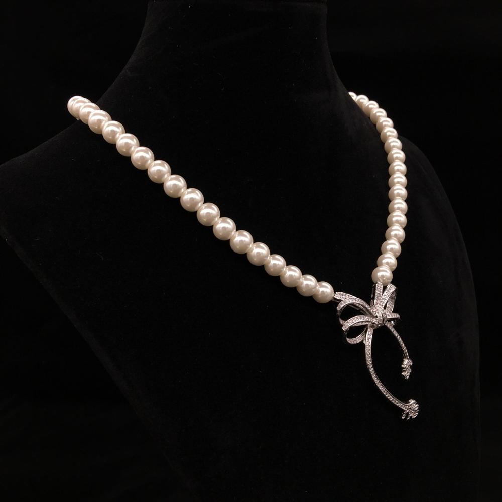 Bowknot design necklace glass pearl women necklace