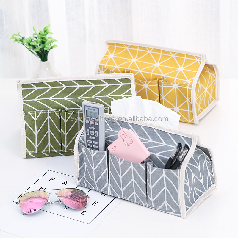 Waterproof Cotton Linen Tissue Holder Desk Organizer Cosmetic Organizer Storage Box