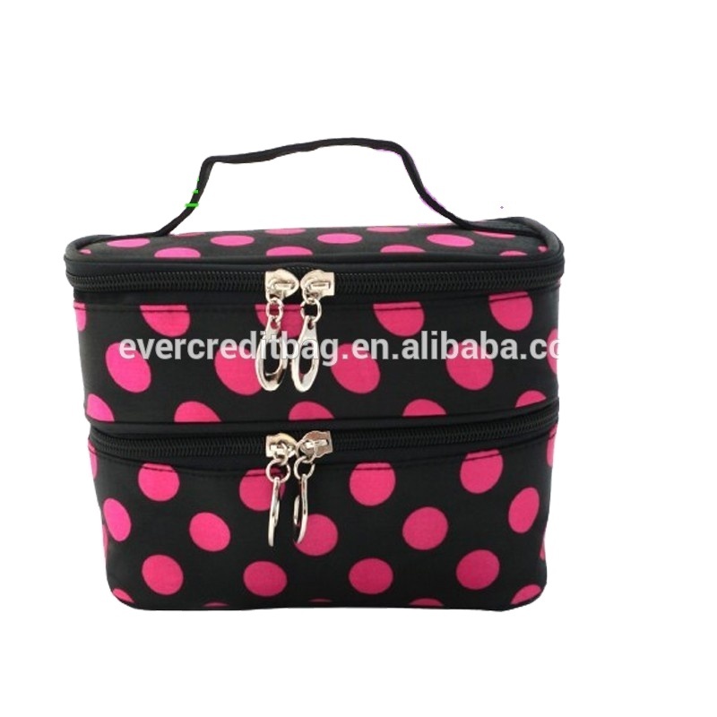 Cheap Black with White Dot Travel Makeup Bag, Cosmetic Case
