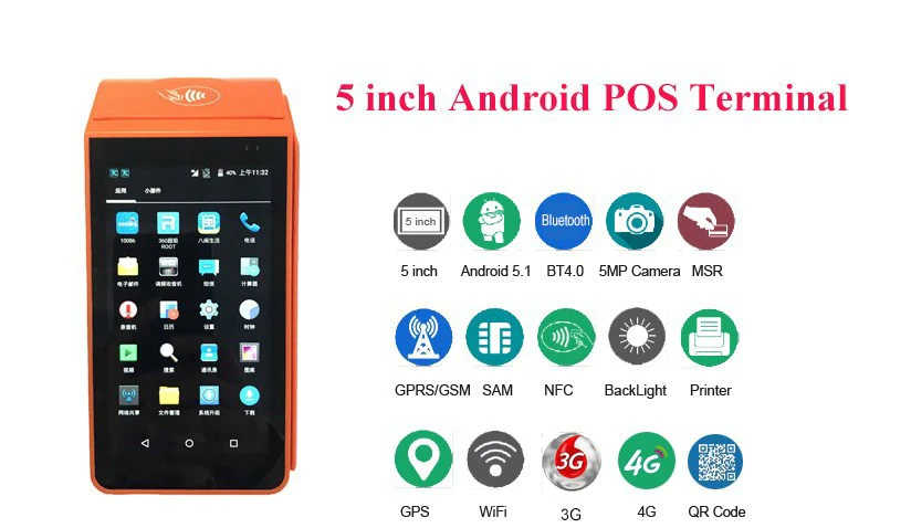 4G/3G/WIFI/Bluetooth Handheld Android Edc POS Terminal with Printer