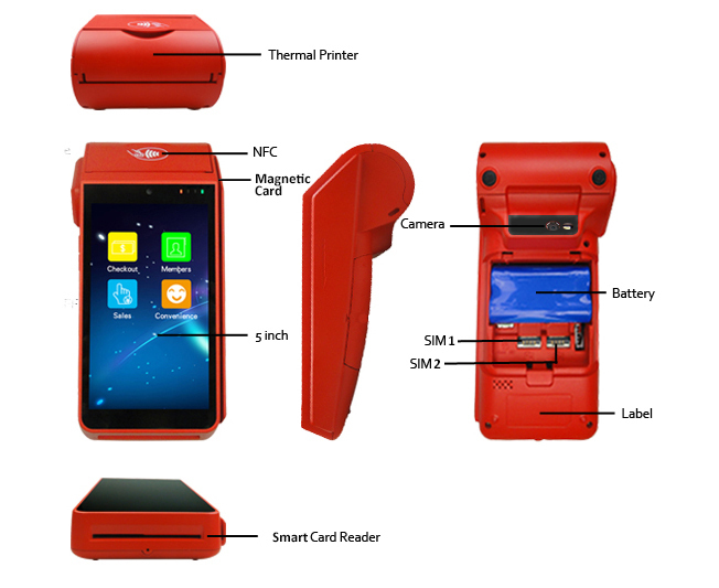 3G 4G Touch Screen Android POS Terminals with Thermal Printer