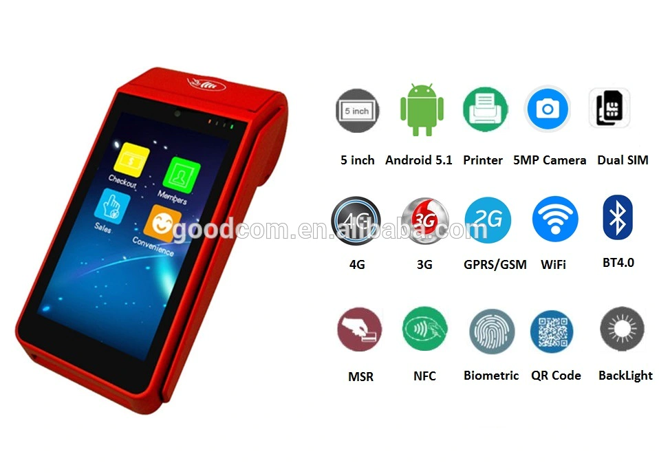 5inch Touch Display Screen and Android Operating system handheld POS terminal