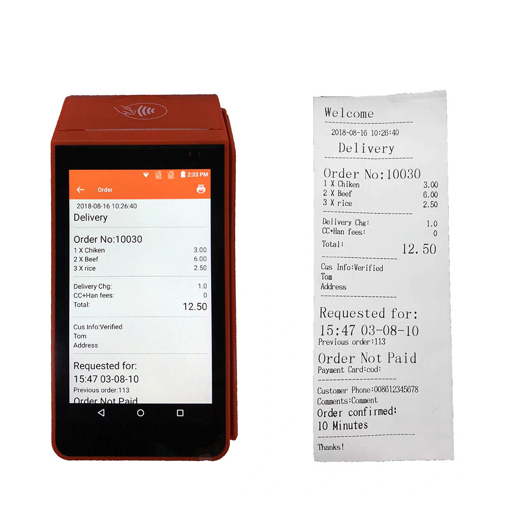Touch screen Android POS Terminal, Mobile printer with FREERestaurant APP