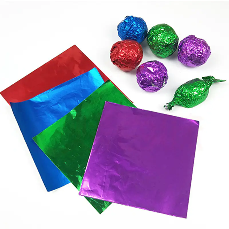 Wholesale Custom Confectionery Colored Square Chocolate Sweets Candy Package Paper Aluminum Foil Wrappers Sheets