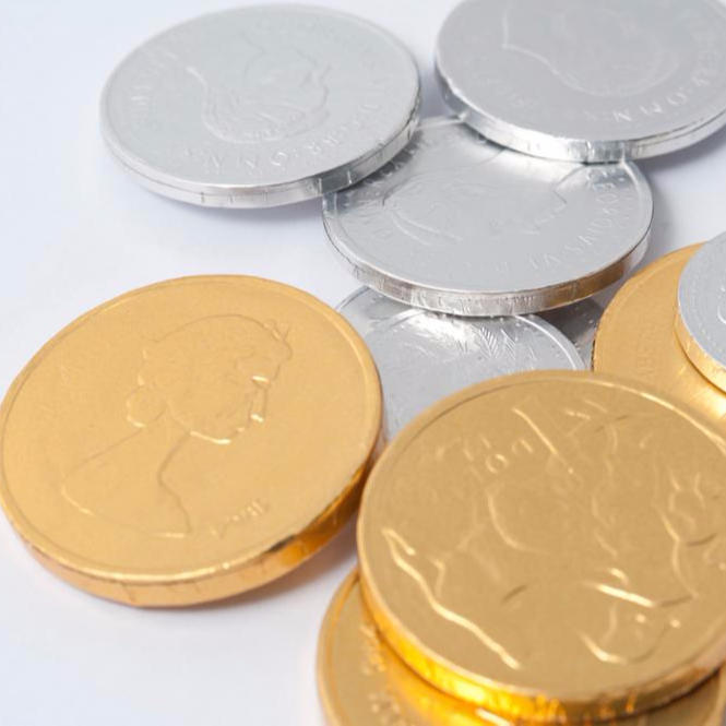 Gold coin shape chocolate aluminum foil wrappers