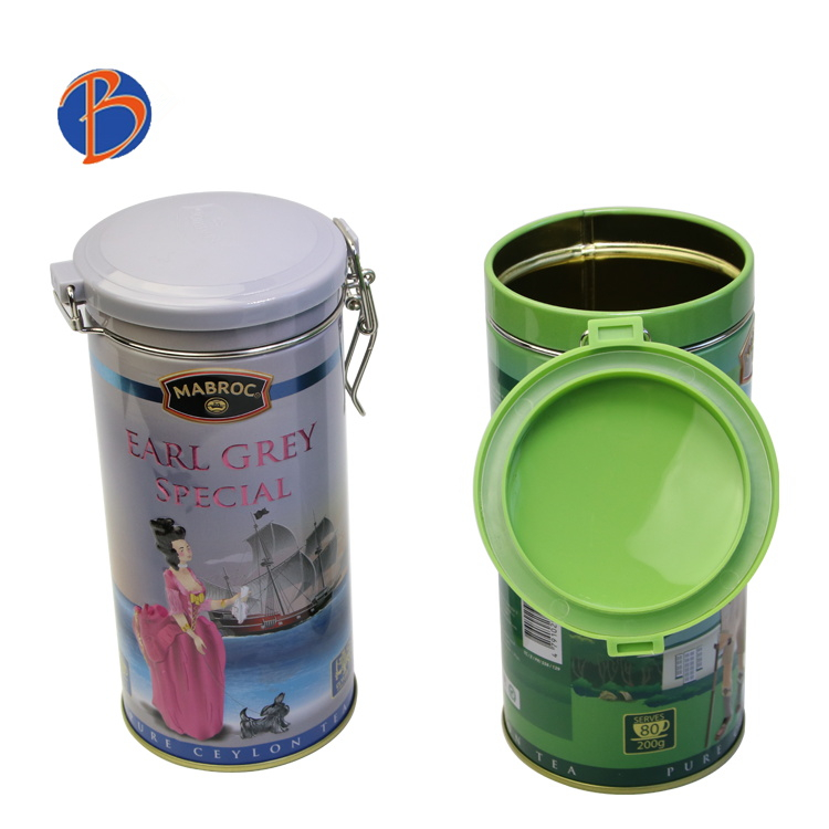 Bodenda food grade coffee tinpackaging boxairtight round metal tin box with clip lid