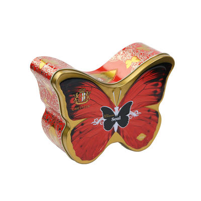 Hot sale food grade high quality special butterfly-shaped metaltin boxbiscuits tinsbox packaging tea caddies