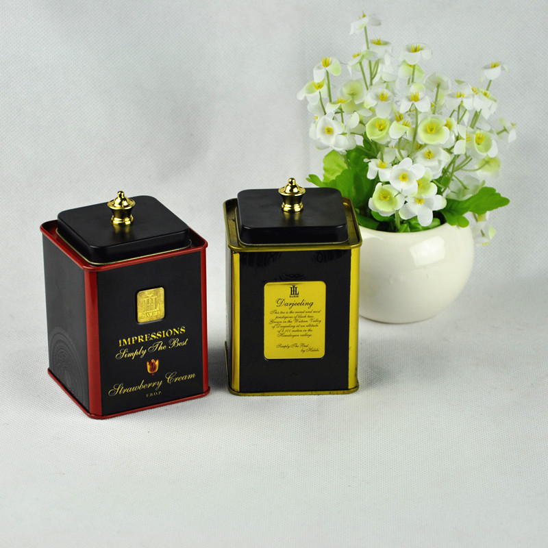 elegant square shape metal tea tin box for tea packaging