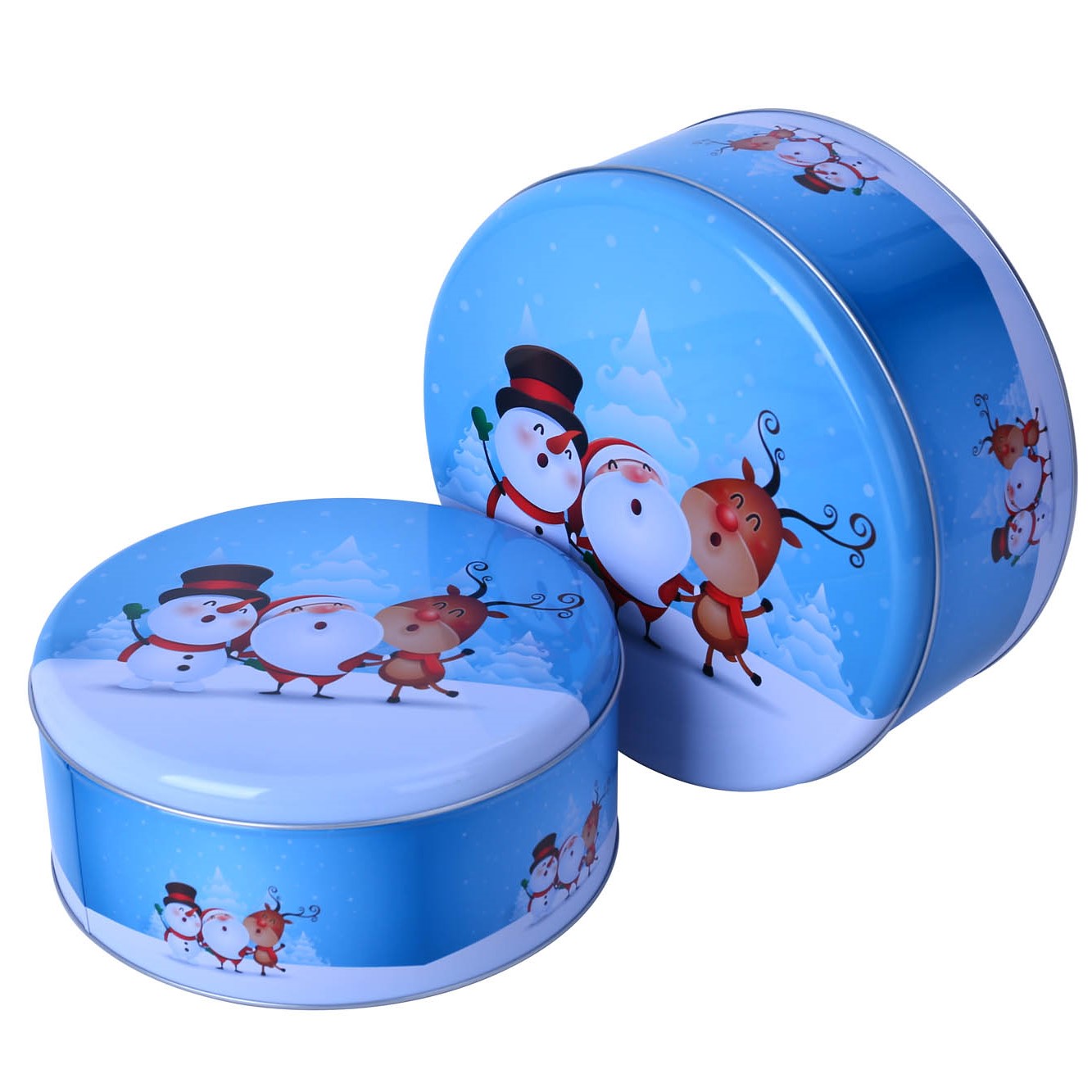 Custom wholesale in stock metal food grade empty tin cans set round Christmascandycookiemetaltin box packaging