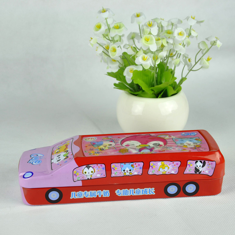 2018 bus shape pen/pencil container tin box with two layers