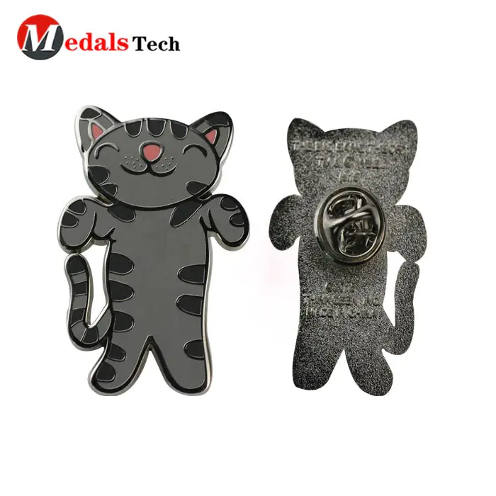 Custom cute cartoon metal silver iron cartoon character hard enamel cat lapel pins with box
