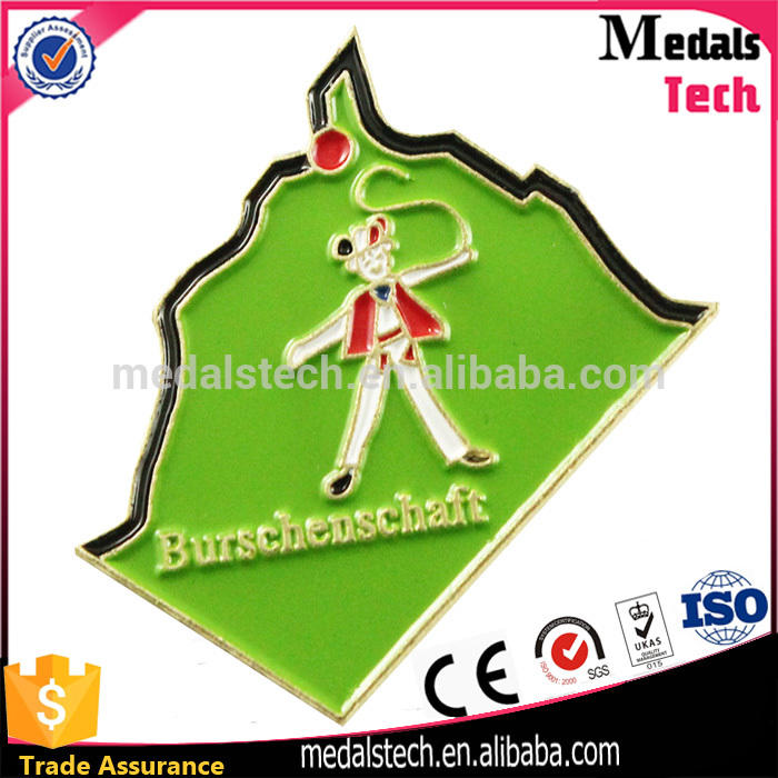 Znic alloy material metal Green leaves shape company name badge with safety pin