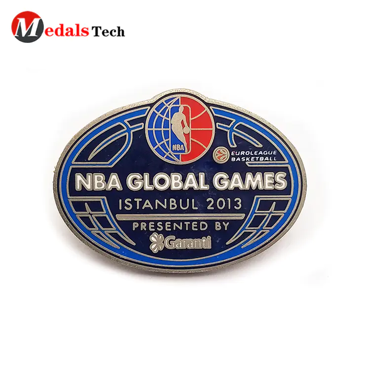 Cheap popular NBA games silver metal souvenir lapel pin