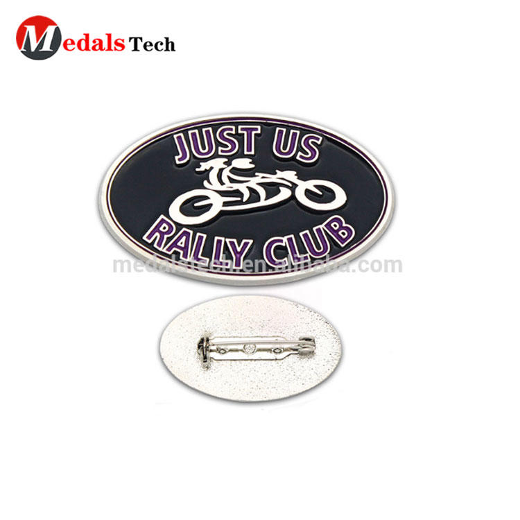 Free sample bike logo hard enamel triathlon lapel pin with safety pins