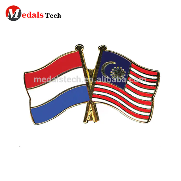 hard enamel Malaysia and New Zealand friendship flag metal lapel pin