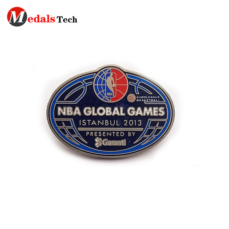 Cheap popular NBA games silver metal souvenir lapel pin